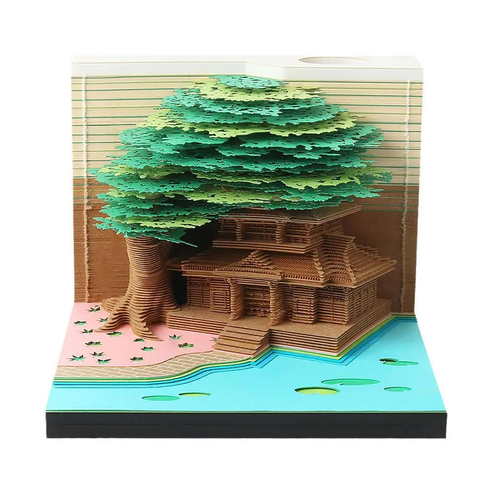 

Creative Tree House 3D Memo Pad Paper Carving Art Notepad With Pen Holder 3D Non-Stick Sticky Note Festival Birthday Gift