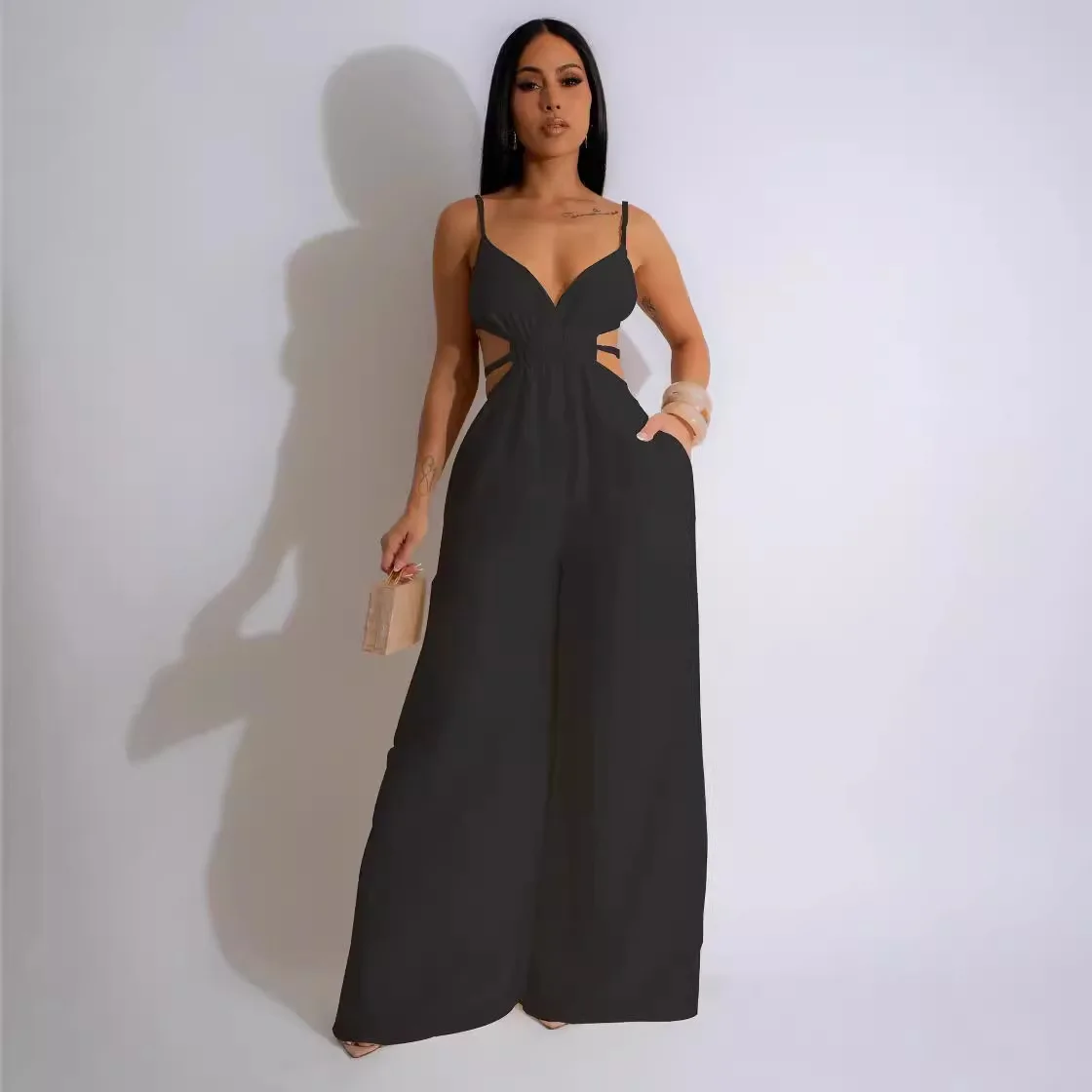 Solid Color Women's Wide-Leg Jumpsuit Backless Fashion Versatile