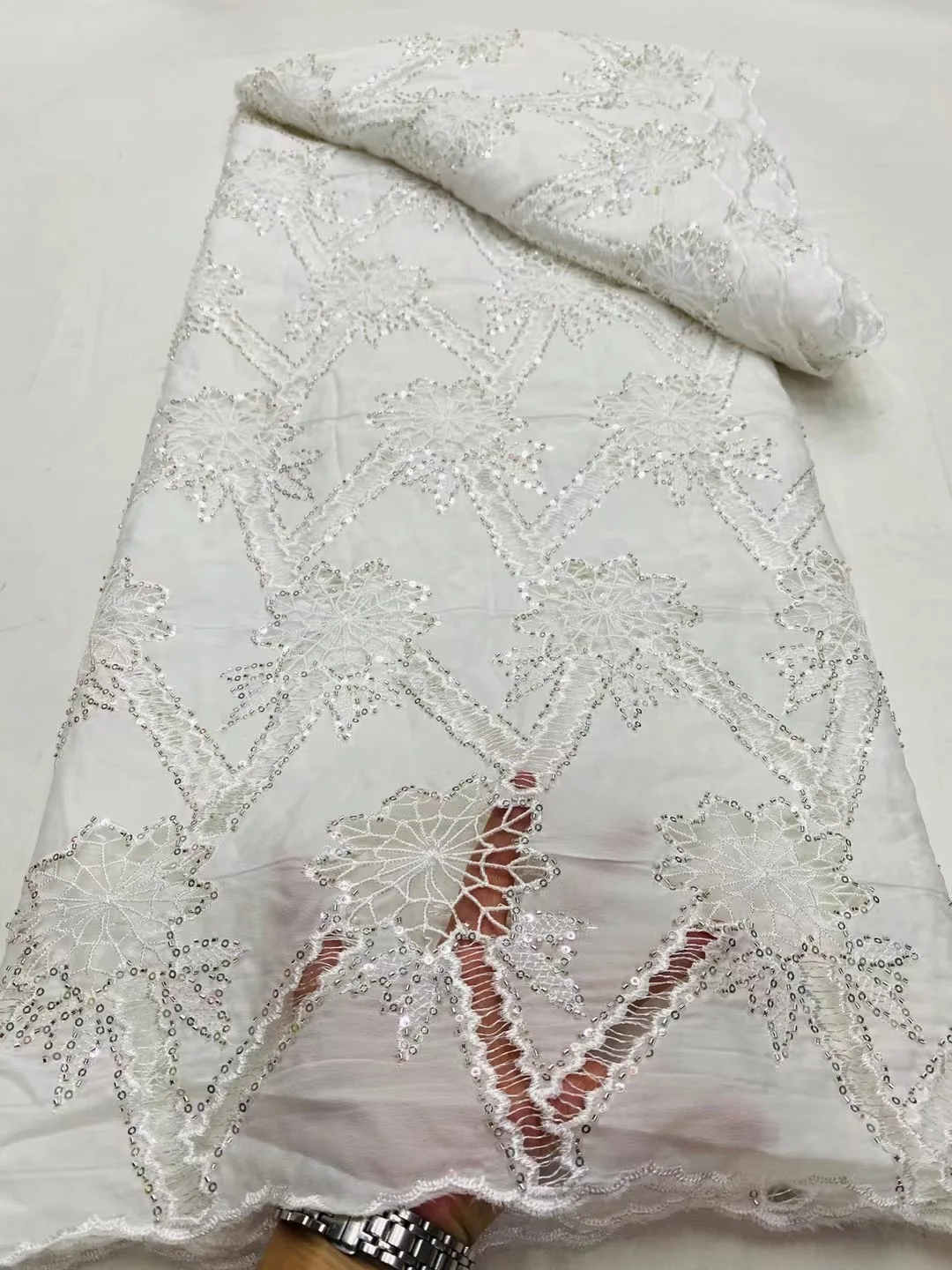 African Nigerian Tulle Lace Fabric，for Sewing Wedding Party Gown Dress, High Quality,Embroidered Cotton Damask, 5Yard, 2025 image 5
