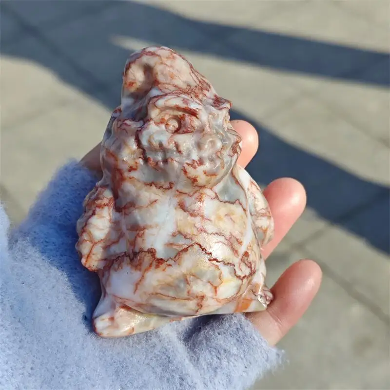 Natural Red Network Stone Cartoon Monster Carving Healing Fengshui Stone Reiki Gemstones Home Decoration Holiday Gift 1PCS