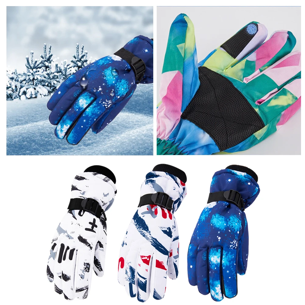 1 Pair Ski Gloves Graffiti-Style Coldproof Waterproof Warm Touchscreen Anti-Slip Gloves For Winter Cycling/Skiing Warm-Equipment
