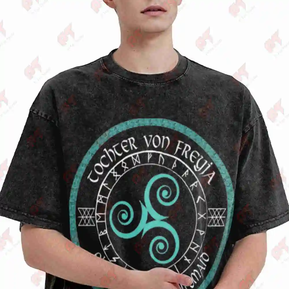 Daughter Of Freyja Honor The Goddess Within Nordic Viking Vintage Washed Tee Pure Cotton T-Shirt