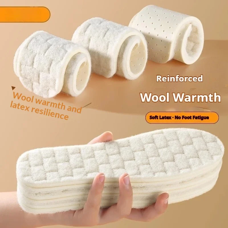 Winter Warmth Wool Insoles Soft Comfortable Insole Latex Shock-Absorbing Soles Anti-Slip Heated Shoe Pads 1Pair/2Pair