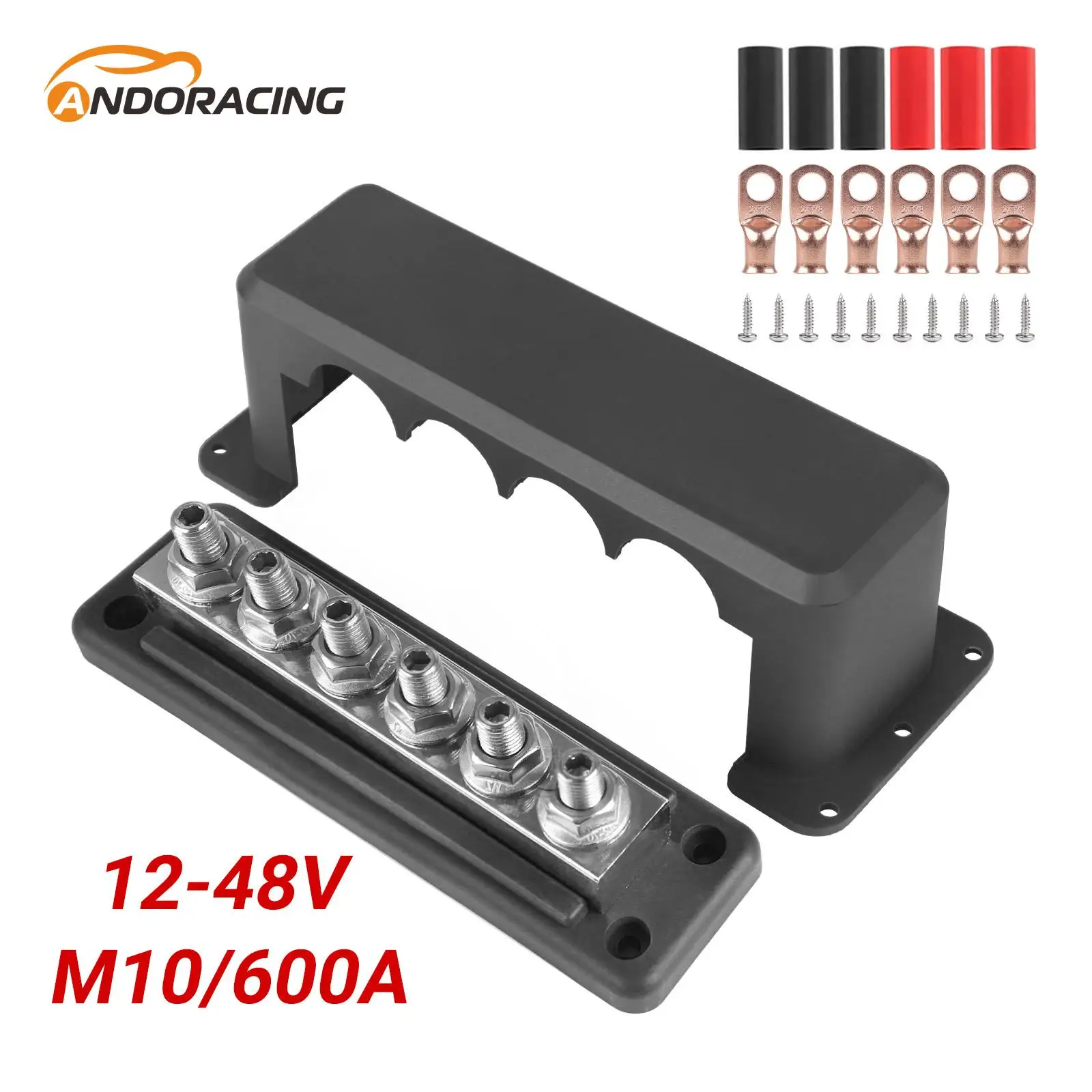 

600A Bus Bar Terminal Power Distribution Block M10 Studs DC Positive Negative Terminal Block For Boat Car RV Cable Organizer