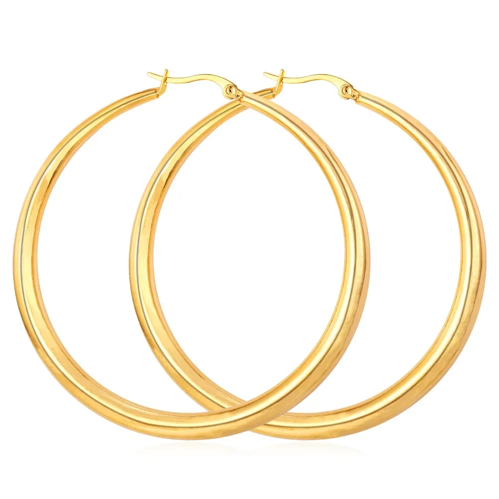 ChainsPro Big Hoop Earrings For Women Stainless Steel Never Fade Gold Color Wedding Accessories Simple Fashion Jewelry E410