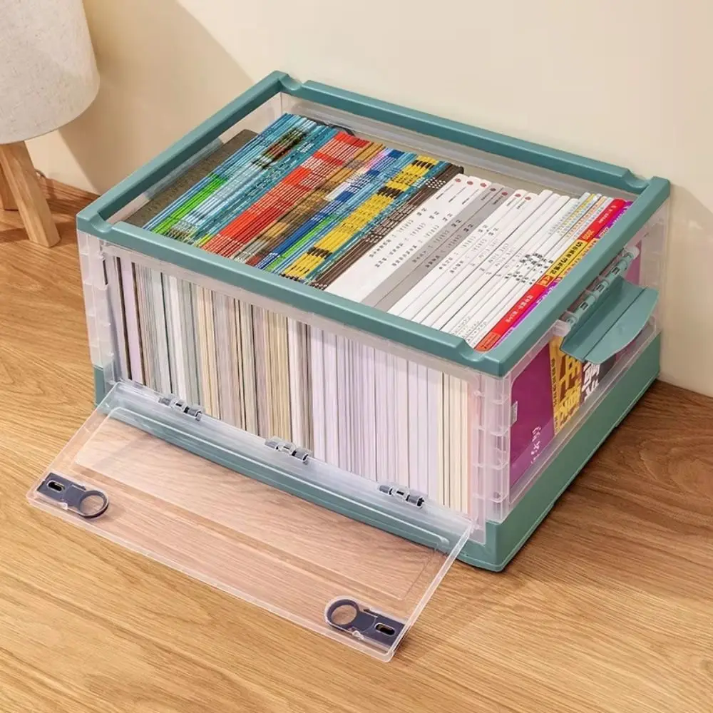 

Large Capacity Sundries Storage Box Top/Side Open Square Folding Storage Box with Lid Space Saving Clear Clothing Storage Basket