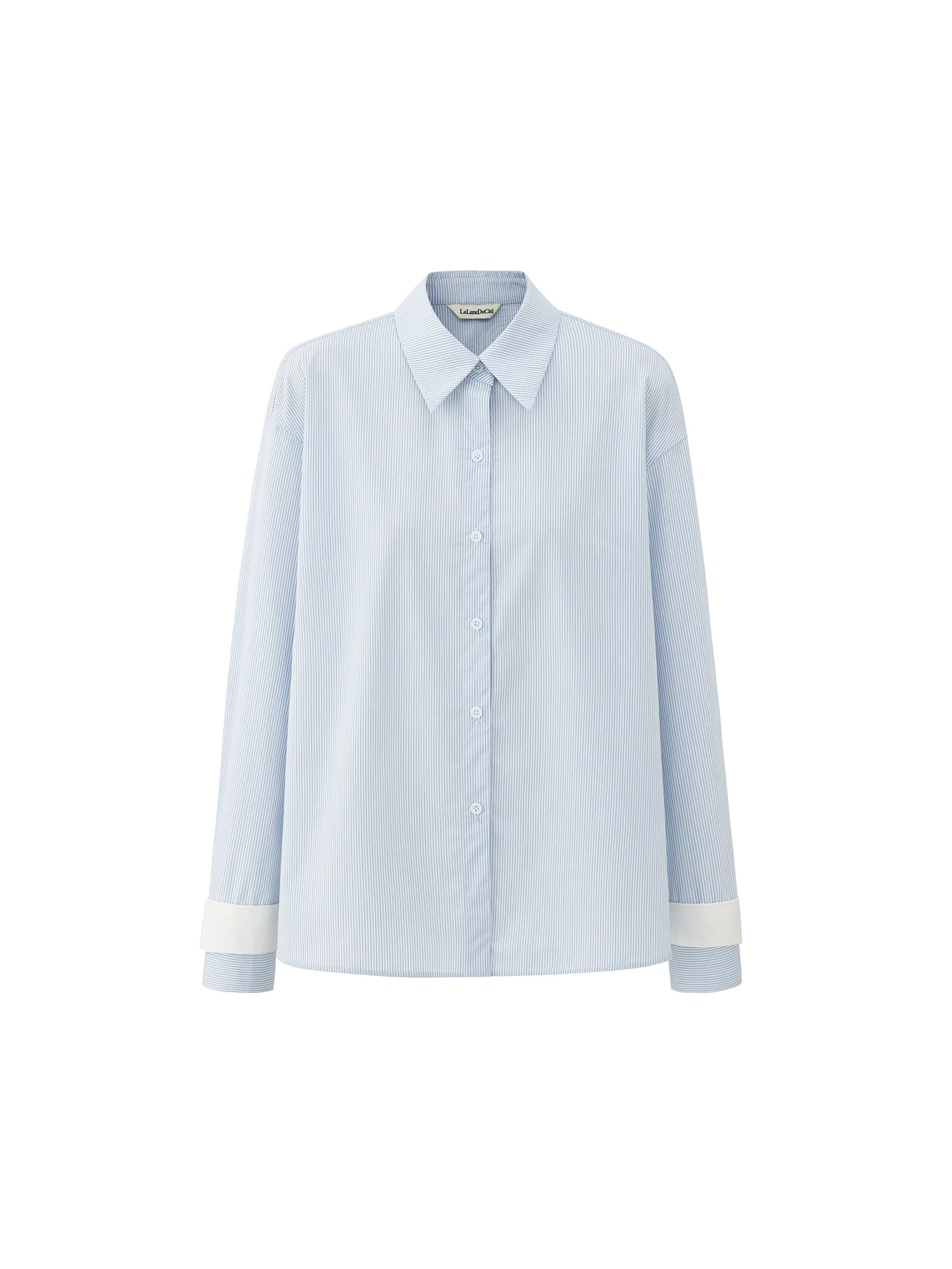 

La Lune Du Ciel Women's Striped Loose Long Sve irt Simple Versatile Base Layer Top Cotton Polyester Blend Collar