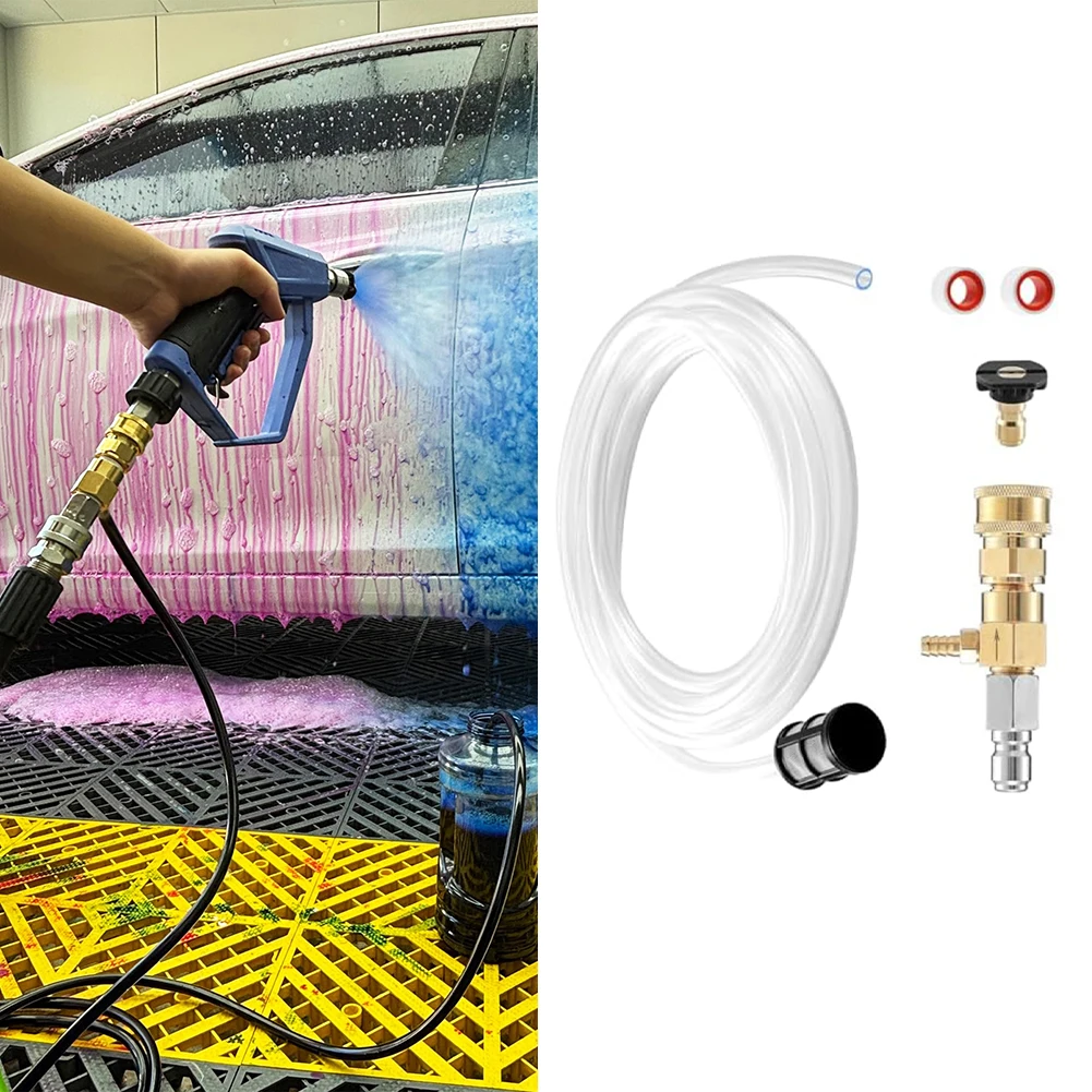 For Pressure Washer Downstream Injector 3/8 Inch QC Inlet and Outlet Brass Core with 7 Piece Accessory Package