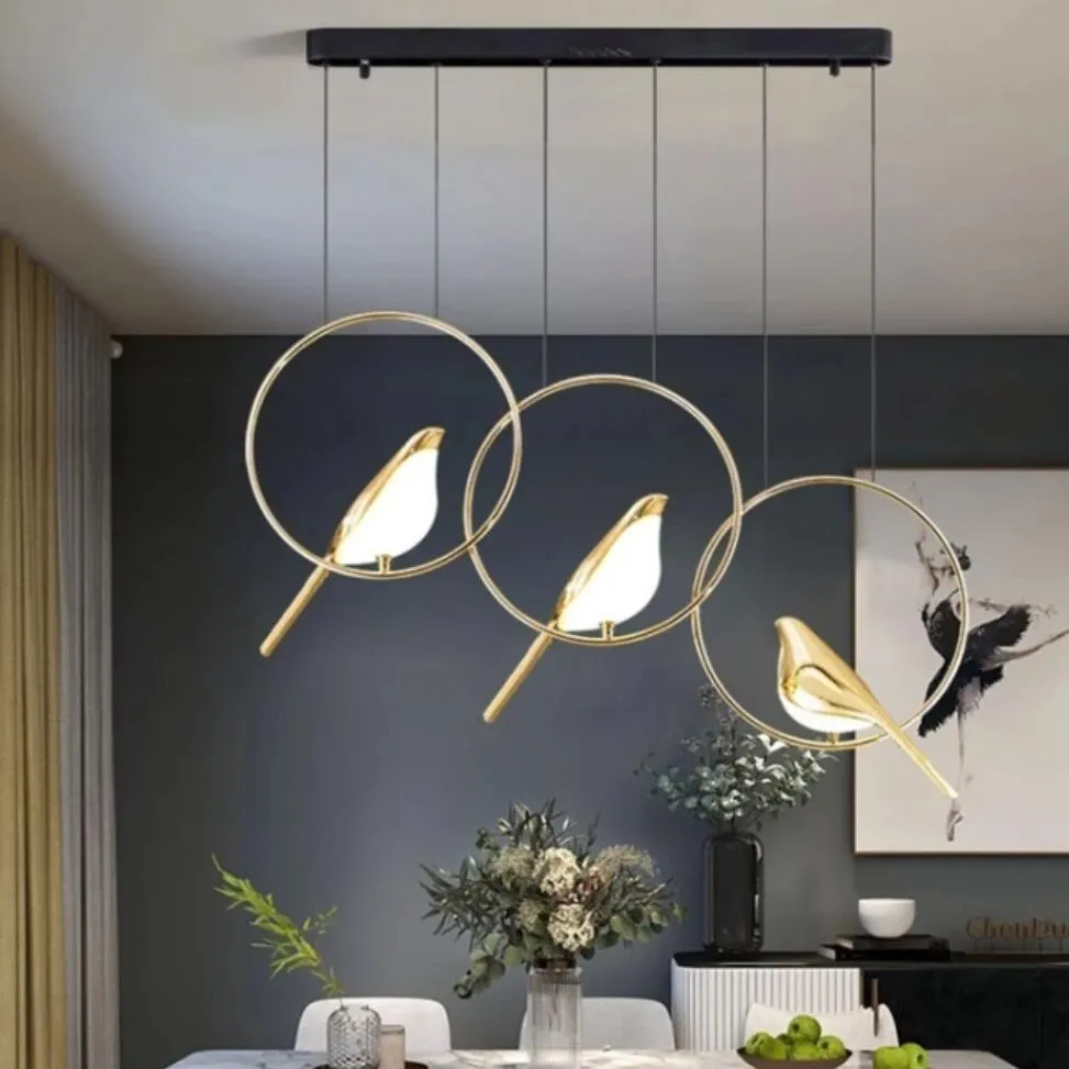 Modern LED Gold Magpie Bird Ceiling Chandelier for Dining Room Luminaire Suspension Pendant Lamp Decorative Lighting Lustre