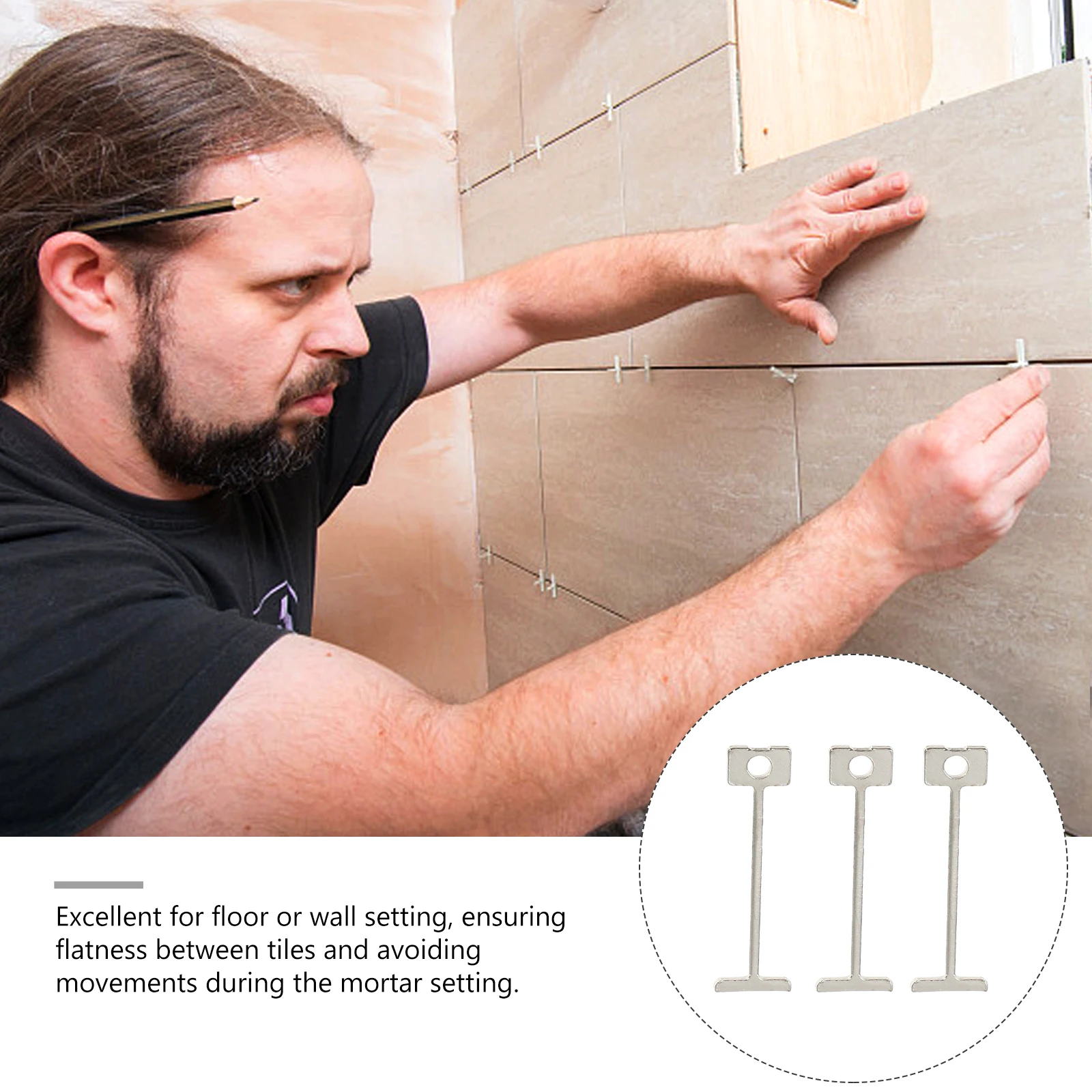 

100 Pcs Tile Leveler Reusable Steel Needle Spacers Silver System for Floor Wall Setting Ensuring Flatness Durability