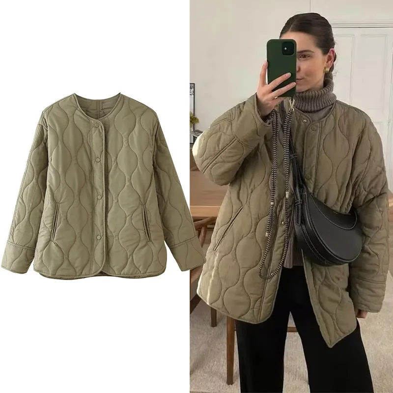 

Fashion Padding Quilted Jacket Coats Woman Warm Solid Parkas Autumn Winter 2025 New Casual Loose Lightweight Padded Outerwears