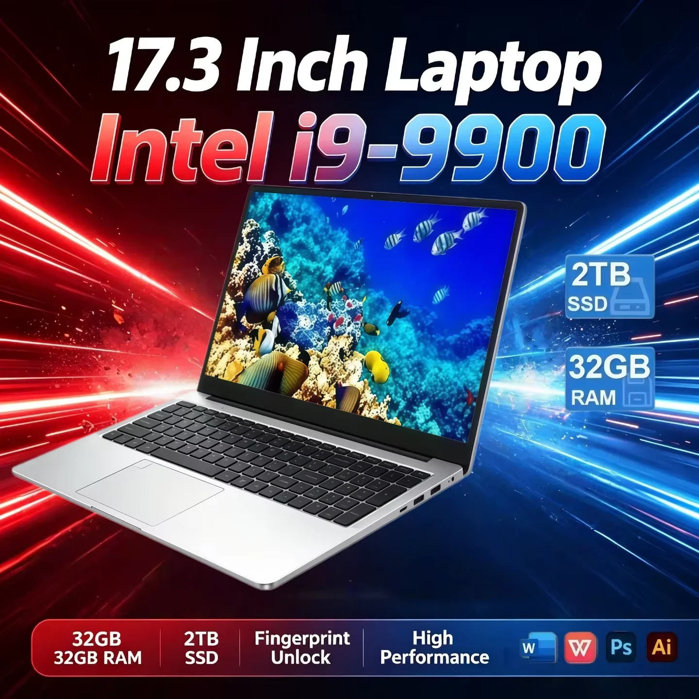 Intel Core i9 9900 Multitask Without Limits High Performance 32GB RAM 2TB SSD 17.3 Inch Laptop Fingerprint Unlock Work Gaming