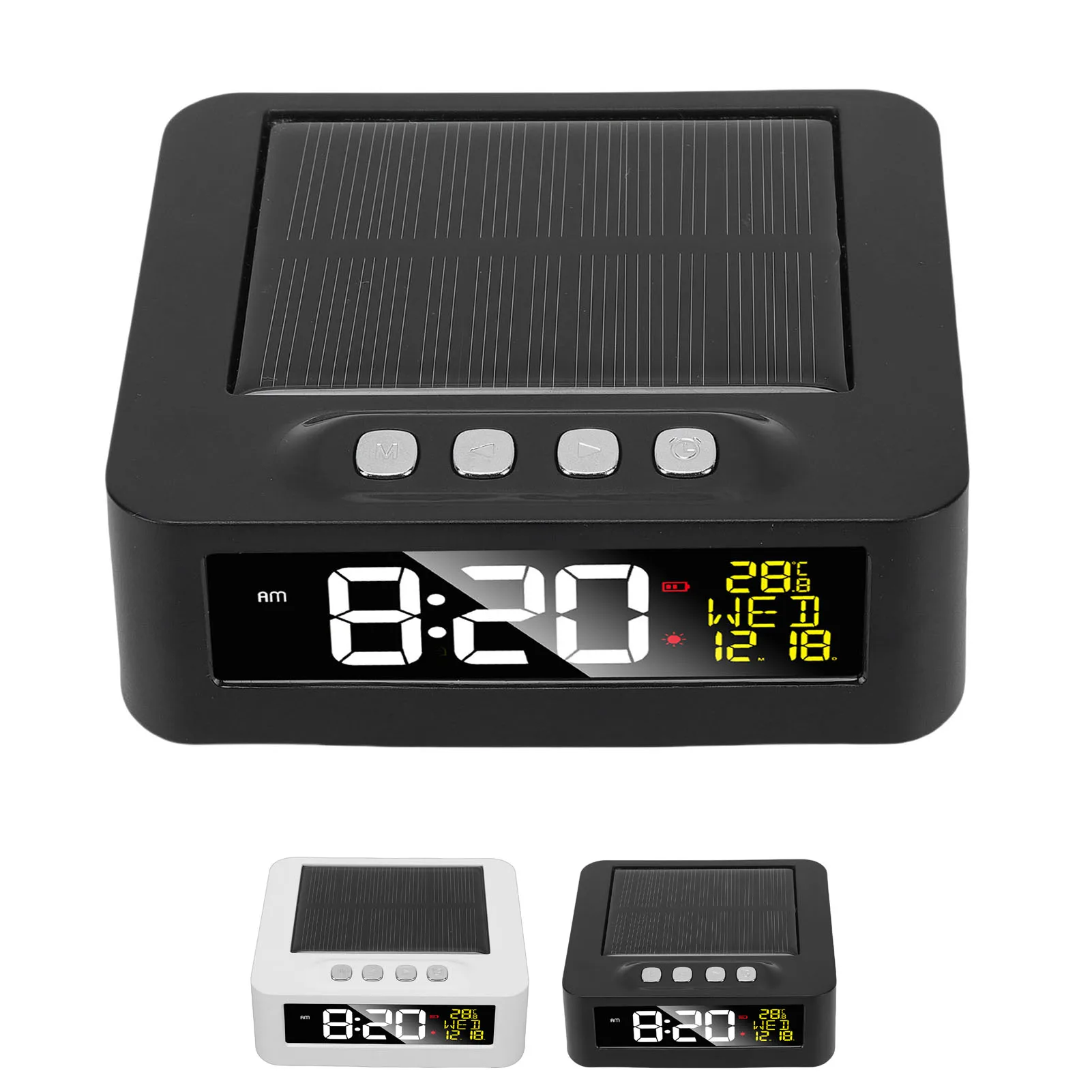Solar Powered Car Clock 12h 24h Automobile LCD Clock with Data Temperature Display Two Alarms Fatigue Driving Alert for Truck