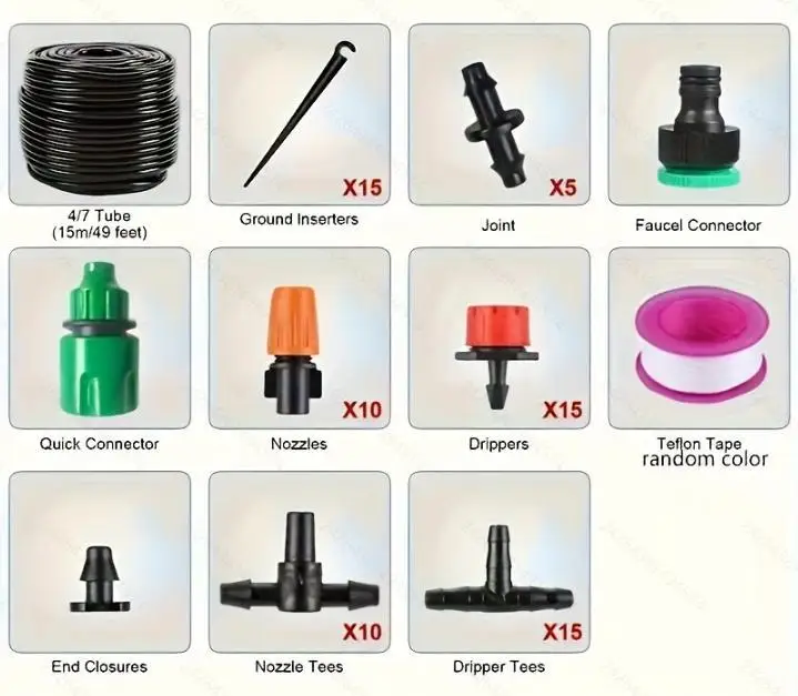 Drip Irrigation Spray Set,30m DIY Auto Watering Device,Atomization Dual‑use Nozzle Kit for Balcony Potted Flowers Green Plants