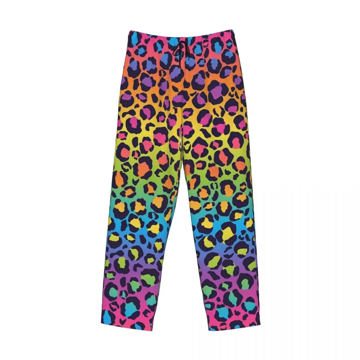 Custom Bright Rainbow Ombre Gradient Leopard Print Pattern Pajama Pants Men Sleepwear Sleep Lounge Bottoms with Pockets