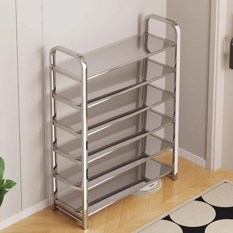 Simple shoe rack Indoor multi-layer stainless steel shoe storage rack Rental room Dormitory small door shelf