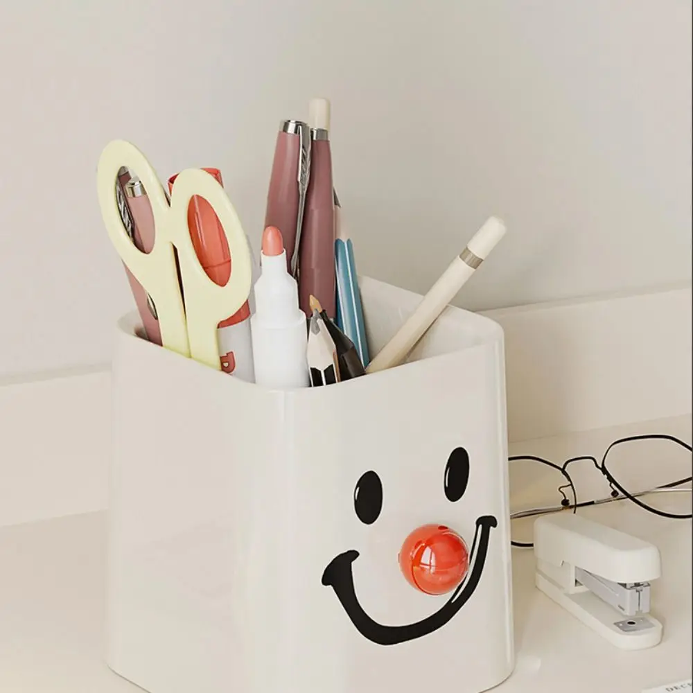 Smiling face pattern pen container Bottom hollowing Light weight Stationery Case pp Waterproof Desktop Storage Box School