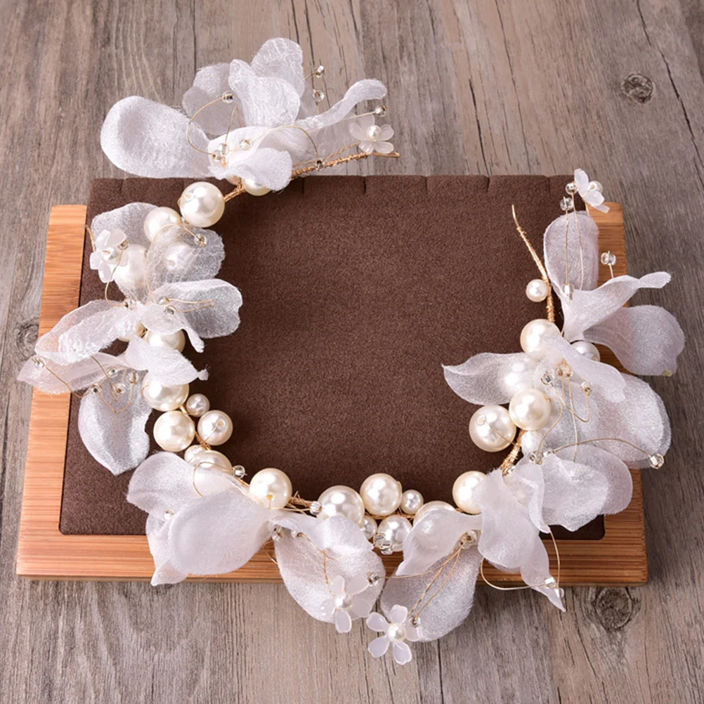 

1Pcs Pearl Bridal Headband White Cloth Flower Headpiece Wedding Hair Accessories Evening Party Prom Decoration