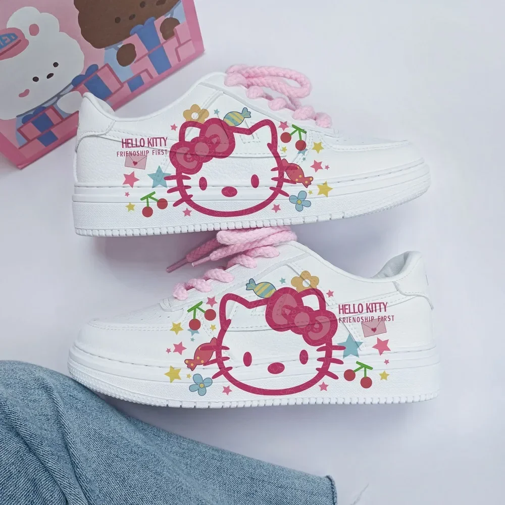 New Hello Kitty Sanrio Board Shoe Cute Originality Tie-dyed Low Help Casual Shoes Thickness Fashion Versatile Dopamine Flat Shoe