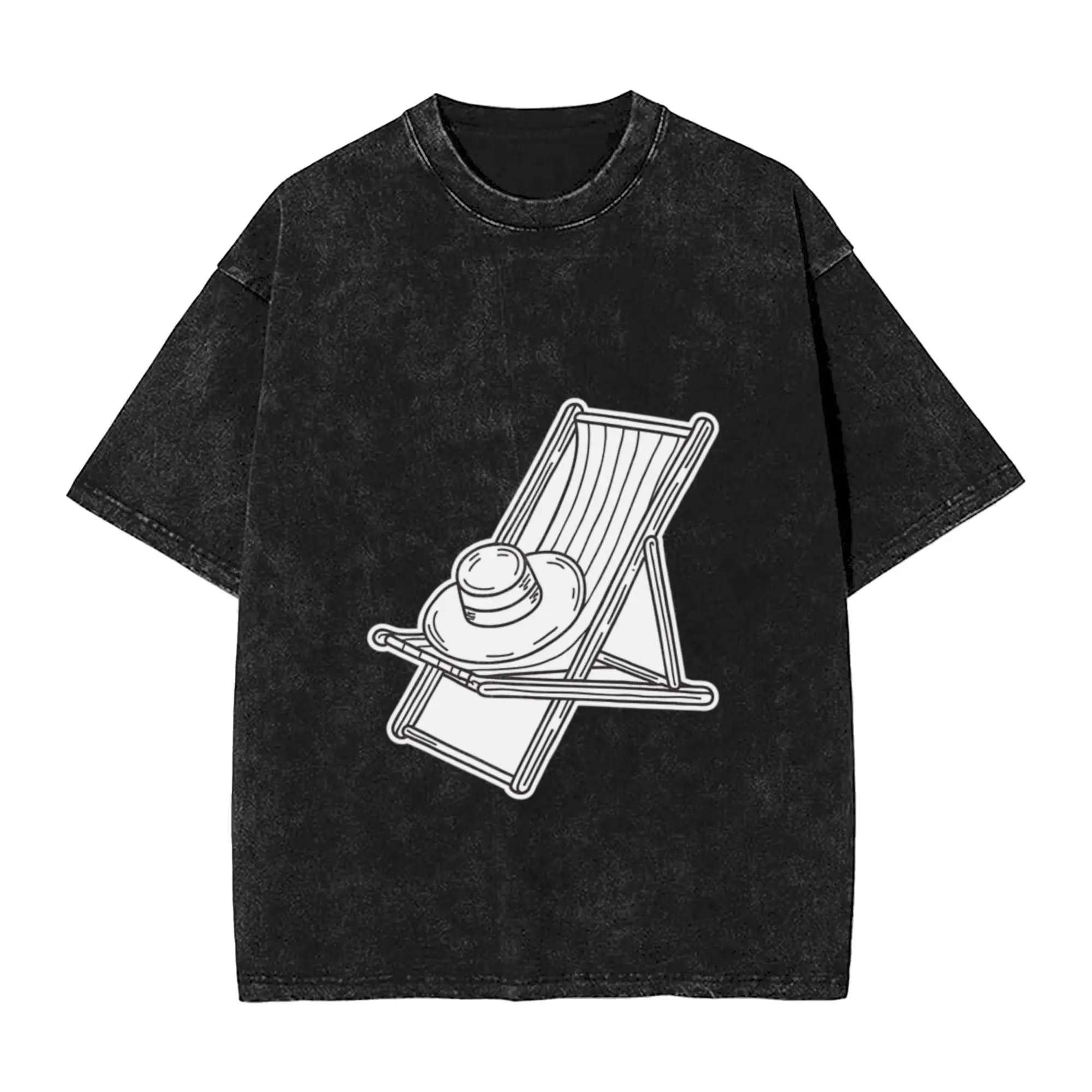 A deck chair near the pool with a sun hat resting on it Classic Comfort A Washed T Shirt Men's Oversized Cotton Tees Tops
