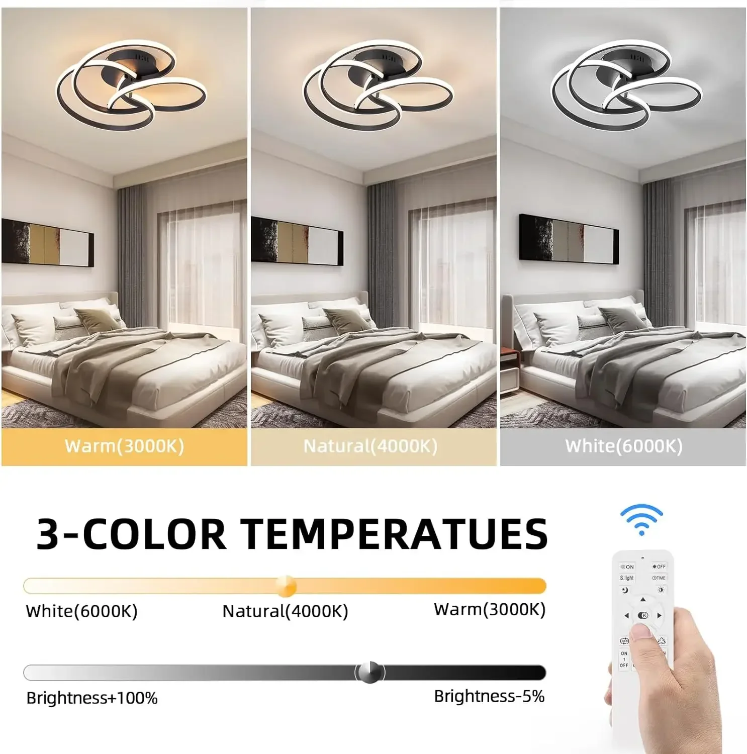 Modern Ceiling Light, 42W Dimmable Close to Light Fixture with Remote Control, Flush Mount Led Ceiling Lamp for Bedroom