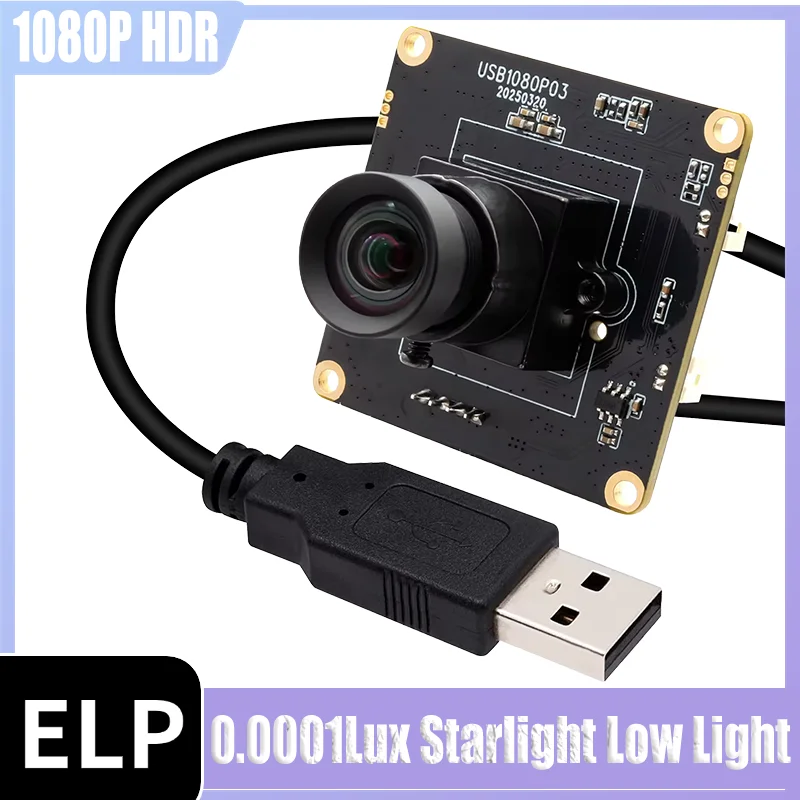 

ELP Starlight USB Camera Module 1080P 30fps H.264 Low Light 0.0001Lux HDR Webcam with Wide Angle Lens for Mac Linux Raspberry Pi