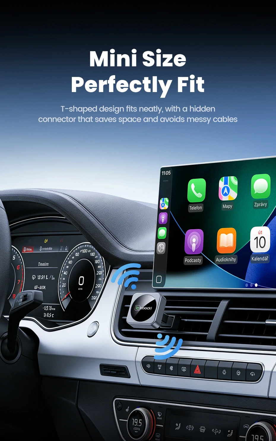Toocki 2-in-1 Kabelloser CarPlay & Android Auto Adapter BT 5.3 WiFi 5G 2.4G Plug & Play USB-C für iPhone Android Auto mit kabelgebundenem CarPlay – Detail 5