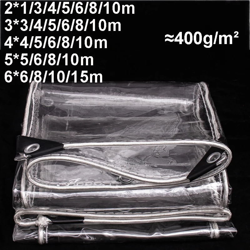 Thicken Tarpaulin 2*7 4*4 6*6 8*8 10*10m Large Waterproof Tarp Tent Camping Canopy PVC Transparent Rain Awning Outdoor Garden