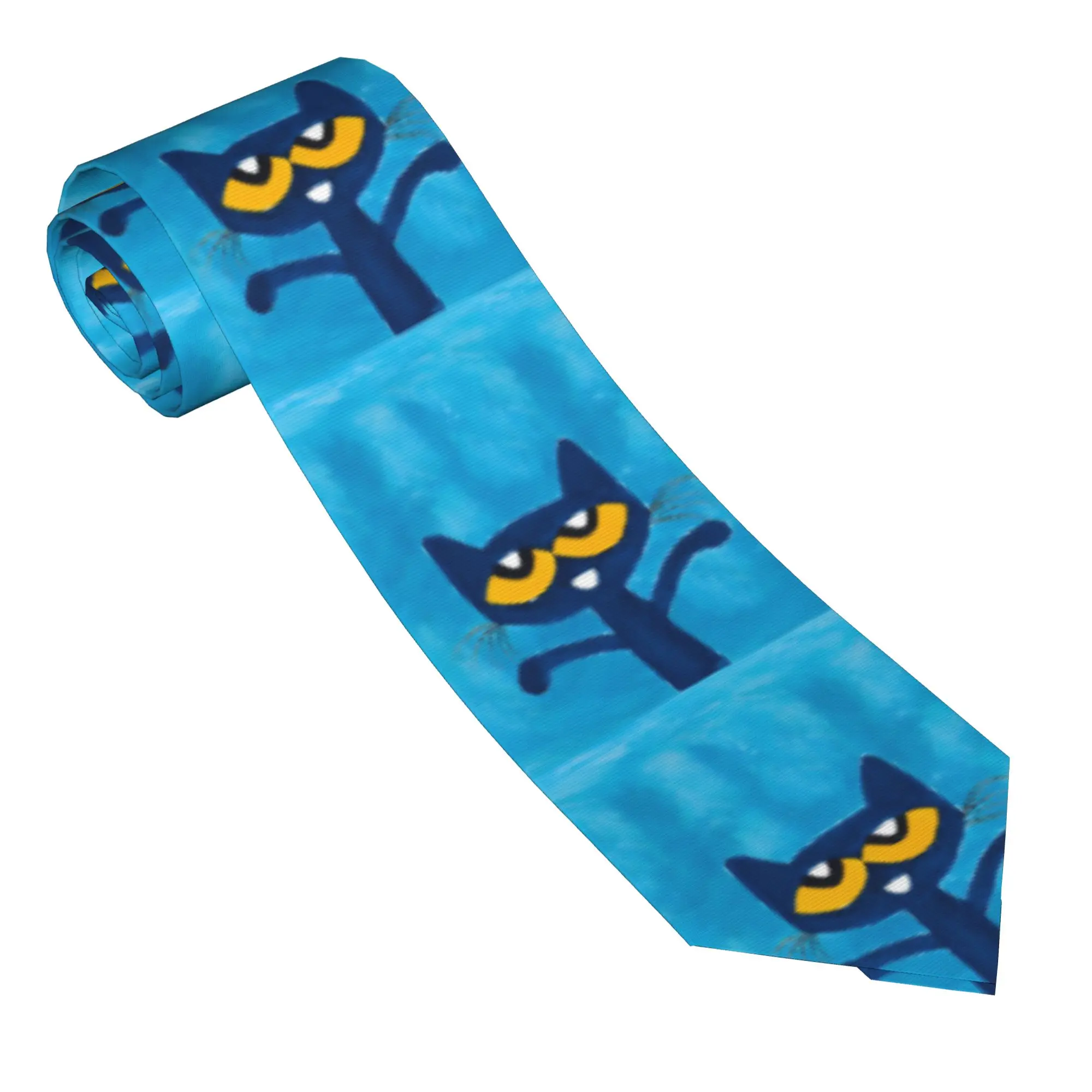 Cartoon Pete the Cat  Neckties Unisex Polyester 8 cm Groovy  Neck Ties for Men Silk Wide Shirt Accessories Cravat Wedding Party