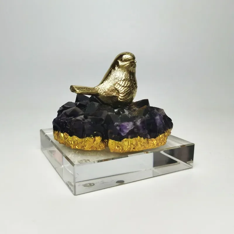 for Metal Copper Bird Handicrafts Display Model House Natural Amethyst Creative Decoration Home Living Room Entrance Ornament