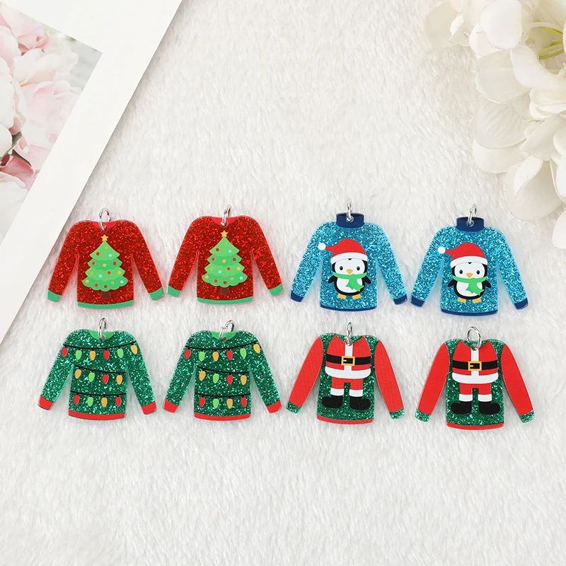 8pcs Christmas Charms Creative Acrylic Cute Multicolour Sweater Pendant Fashion Accessories For Diy Making