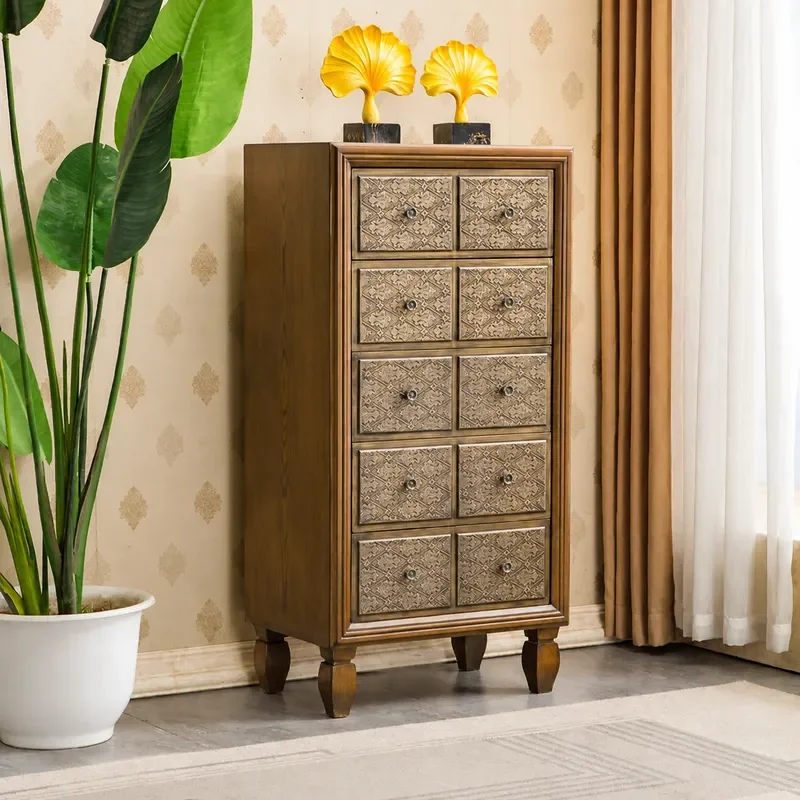 American European Style 345 Bucket Cabinet Copper Solid Wood Drawer Side Table for Living Room Bedroom Storage Furniture