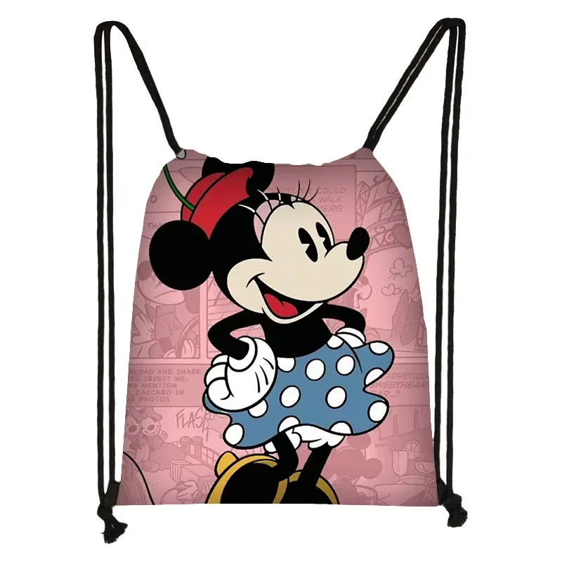 Disney Mickey Mouse Drawstring Backpack Minnie Cartoon Children Portable Grocery Storage Bag Boys Girls Anime Kids Outdoor Bag