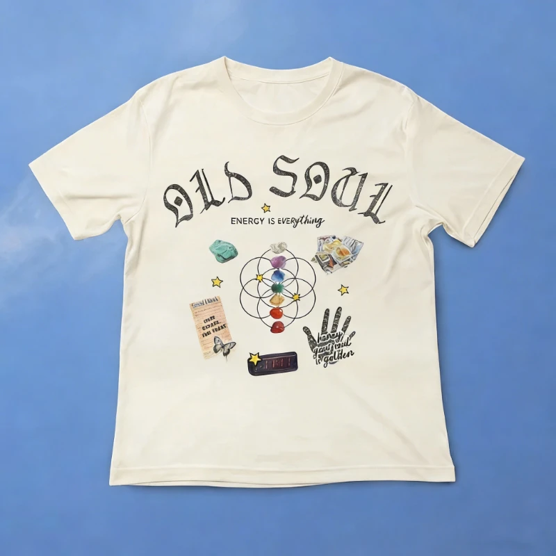 القديمة الروح الطاقة الخريف نمط التأمل اليوغا القطن قميص هدايا للنساء الجمالية بوهو Y2K ريترو الشارع الشهير الملاك عدد قميص