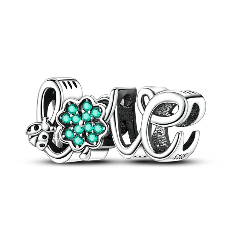 

Fit Original Charms Beads 925 Sterling Silver Green Lucky four-leaf Clover Love Beads for Bracelet For Women DIY Jewelry Gift