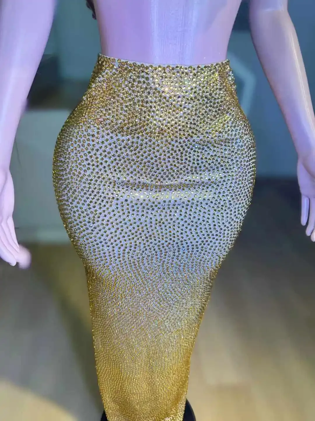 Kobiety wieczorowe balowe urodziny złote 2 szt. Kryształy topy i pełne spódnice ze strasami zestawy do sesji zdjęciowej rekwizyty sala balowa świętuj