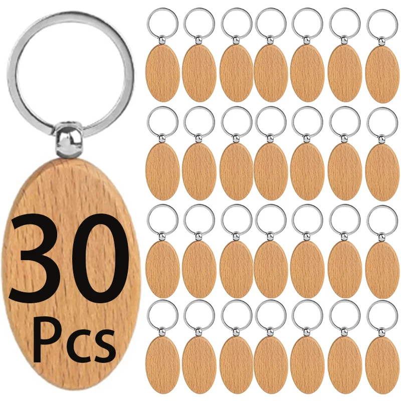 

30Pcs Blank Wood Keychian Blank Wood Keychains for Crafts Wooden Key Tags for Blank Keychains Key Rings