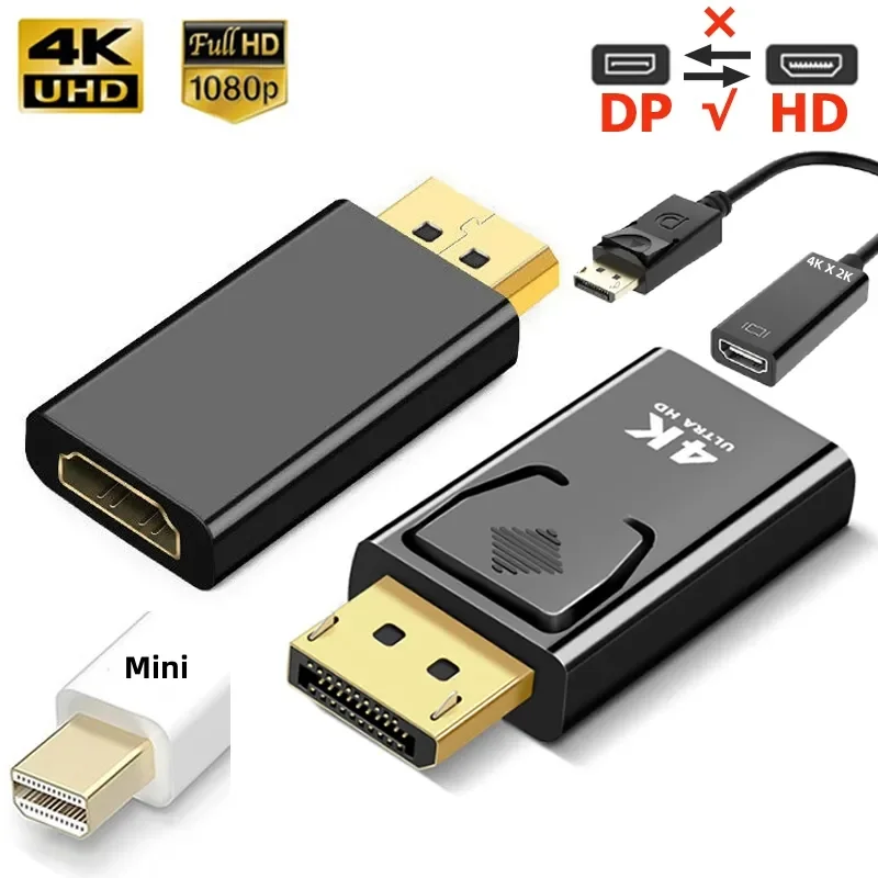 

4K DisplayPort to HDMI-compatible Adapter Converter Display Port Male Mini DP to Female HD TV Cable Adapt Video For PC TV Cable