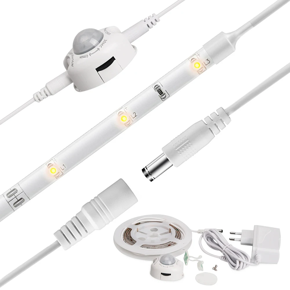 12V Motion Sensor LED Strip Light 1.2m Waterproof LED Tape Night Light Sensor Bed Cabinet Light with Automatic Turn Off Timer