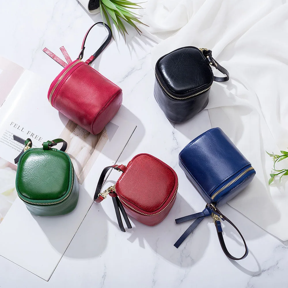 Women's Small Storage Bag Genuine Leather Square Hand Carry Coin Purse Lipstick Earphone Cosmetic Mini Fashion Personality Bag