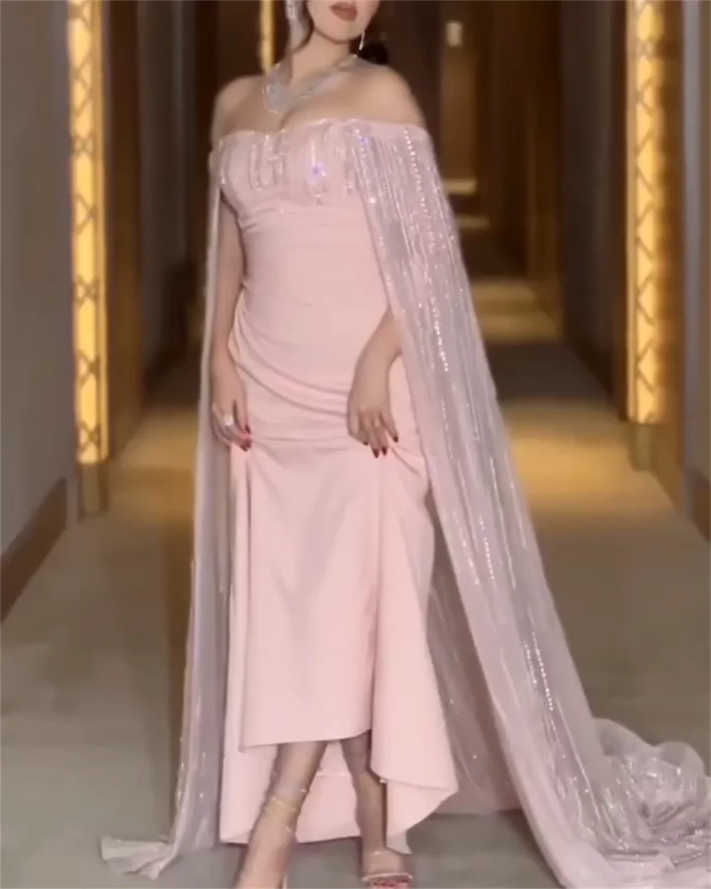 Customized Jiayigong Exquisite   Prom  Simple Off-the-shoulder A-line  es Paillette Bolero Open Back S Custom