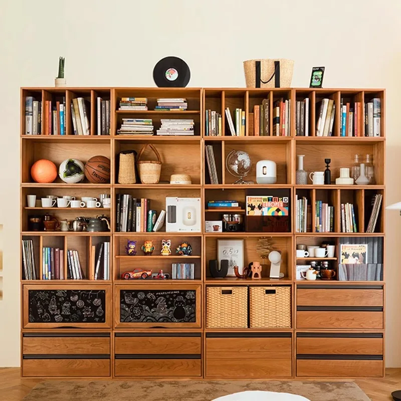 Solid wood multi-functional free combination cabinet TV cabinet Japanese bay window living room home storage bookcase