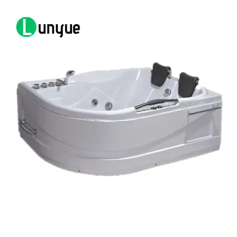 White Corner Bathtub for 2 People Modern Bathroom Spa Tub with Hot Therapy CE Certified Single Skirt Design