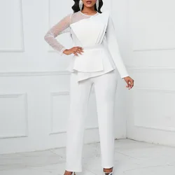 New arrival fashion sexy solid color casual beaded slim fit jumpsuit long sleeve elegant party plus size bodysuit women clothing