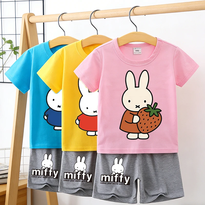 

Miffys Children T-shirt Set Cute Cartoon Tees Boy Girl Short Sleeves Shorts 2pcs Set Kid Kawaii Summer Comfortable Clothes Gift