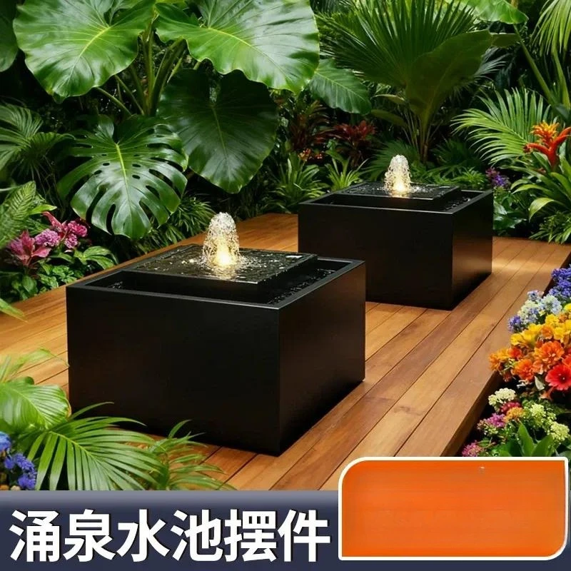 Stainless Steel Spring Water Fountain Outdoor Garden Fish Pool Ornament Modern Landscape Feature Courtyard Flower Box Decor