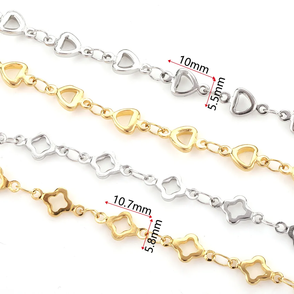 Großhandel 1 Meter Edelstahl Herz-Kleeblatt Handgefertigte Gliederkette für DIY Halsketten, Armbänder und Schmuckherstellung – Detail 1
