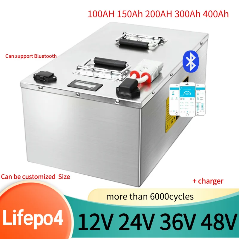 12V 24V 36V 48V 100AH 150Ah 200AH 300Ah 400Ah lifepo4 lithium battery bluetooth BMS APP for solar inverter EV Fishing boat