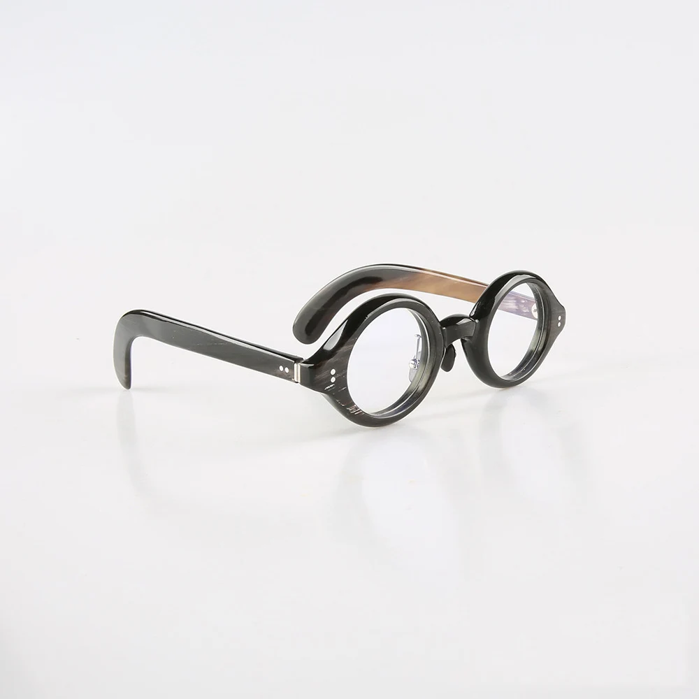 Eyeglass Frames Unique Handmade Buffalo Horn Retro Myopia Man Glasses Frames Vintage Round Small Thick Optical Lenses Eyeglasses