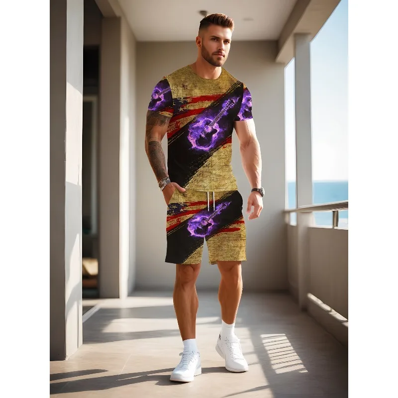 

Лето 2025 г., последняя модная тенденция, мужской комплект с 3D цифровой печатью, повседневные шорты с круглым вырезом и короткими рукавами, комплект из двух предметов из полиэфирного волокна